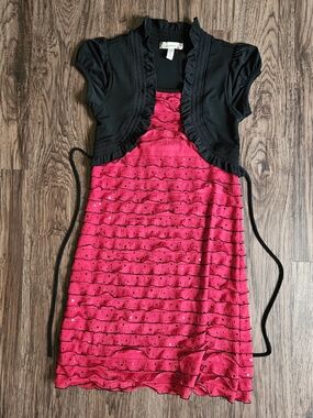 Girls 12 Black Bolero with Red Ruffled Sequin Dress